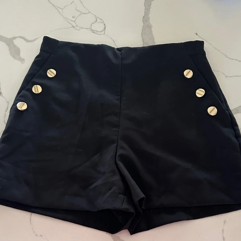Zara Black High Waist Shorts with Button Accents